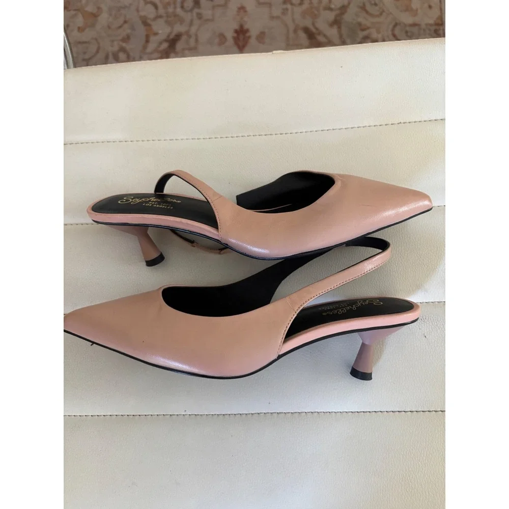 Seychelles Nude Pink Leather Pointed Toe Slingback Kitten Heels Pumps Size 7